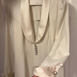 Two piece suit with long tail coat, Pearl like button on coat, Satin on lapel
